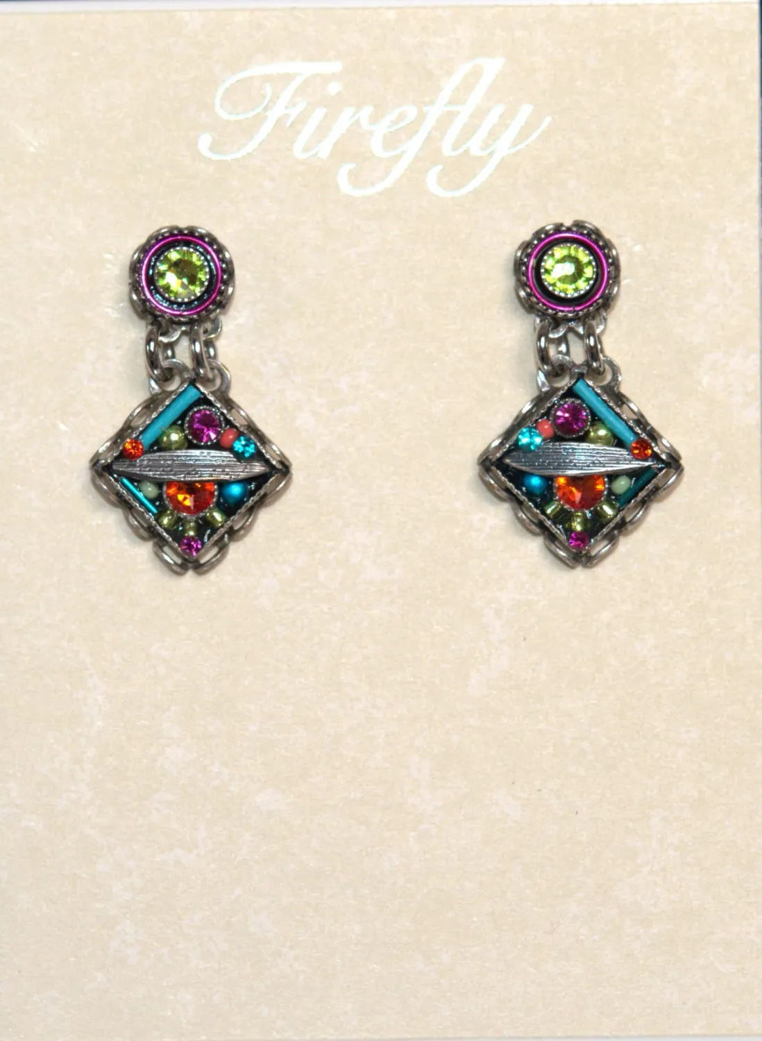 E001P-MC Botanical Diamond Shaped Post Earrings-Multicolor