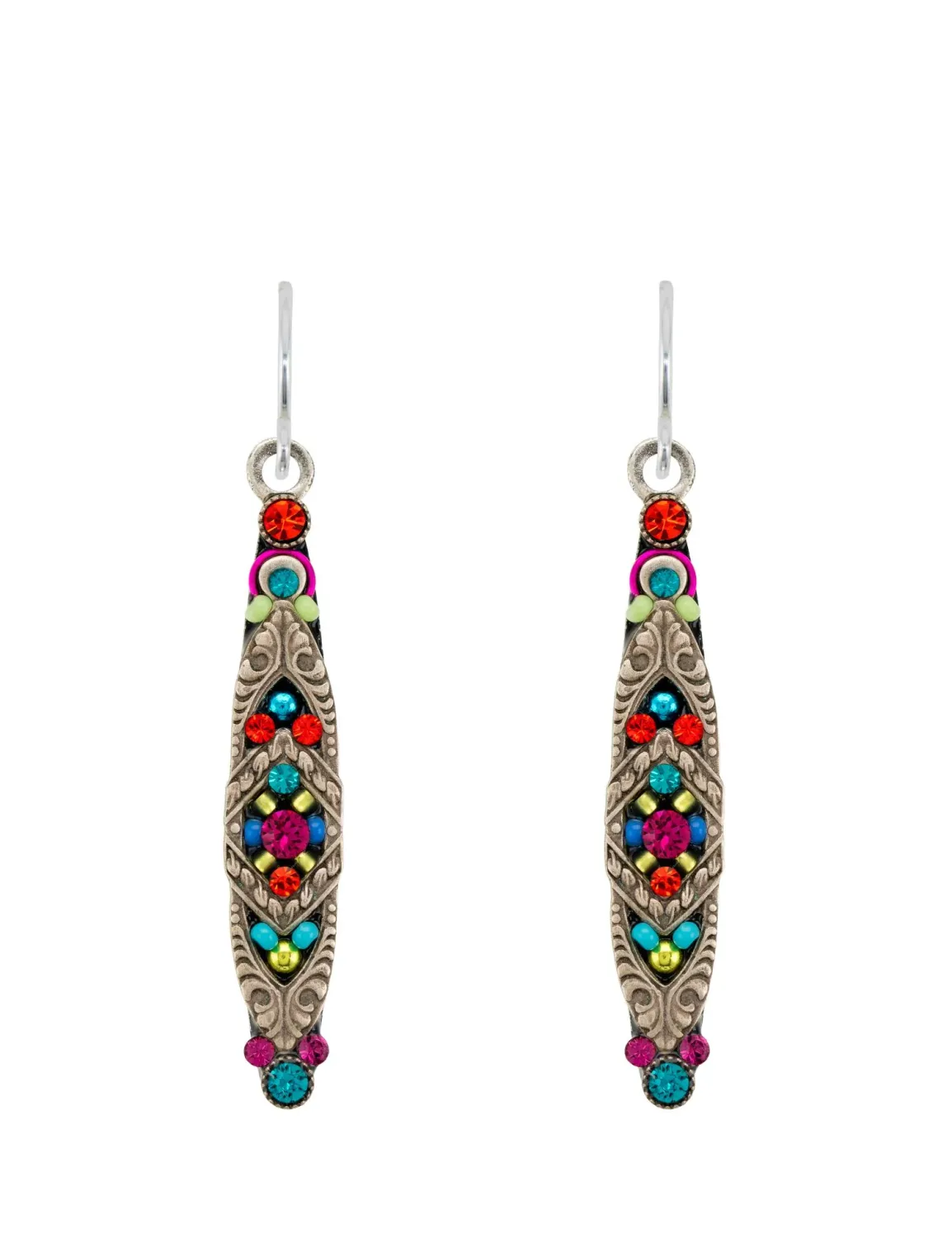 E539-MC Filigree Skinny Drop Earring-Multicolor