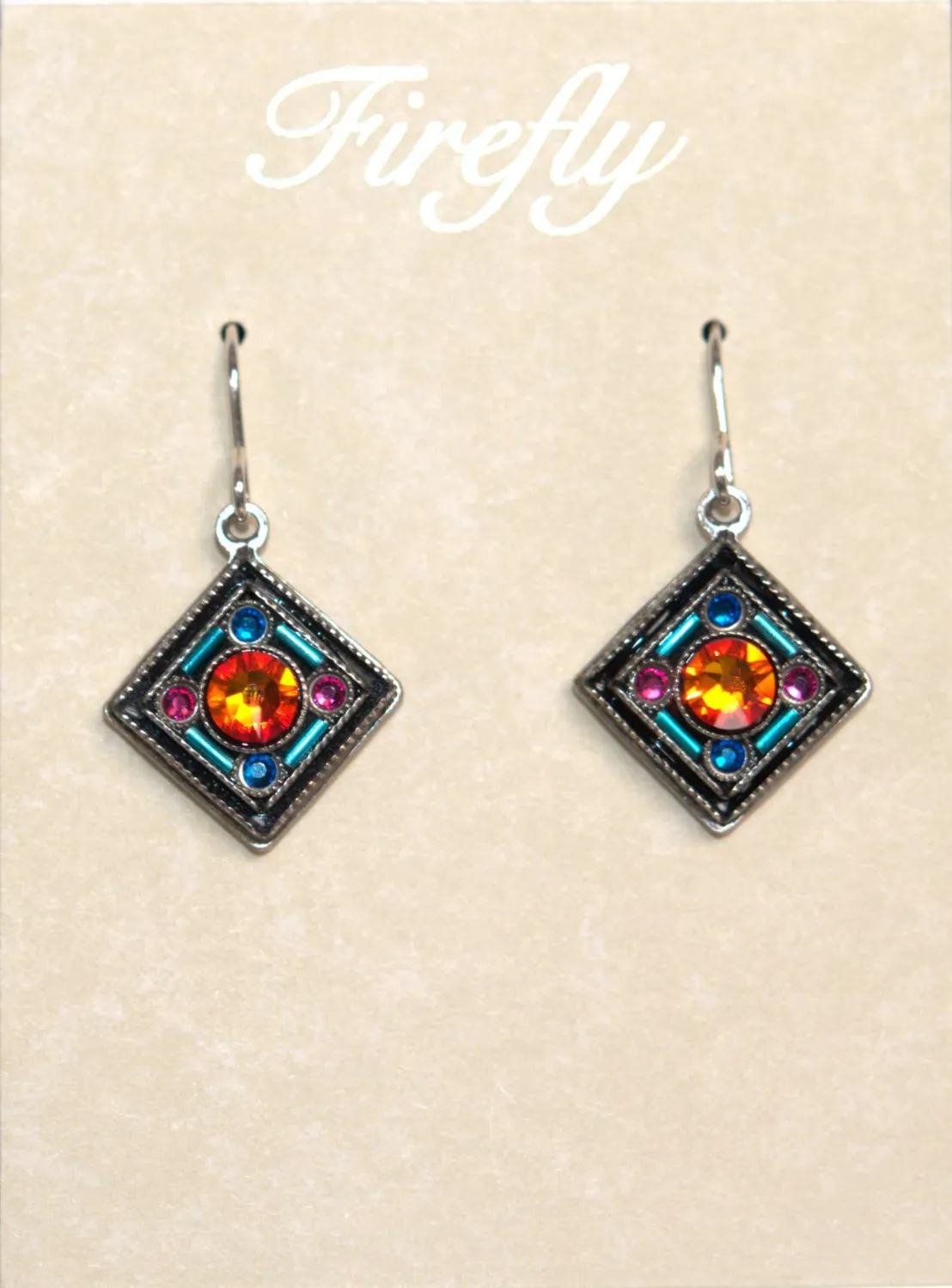 E002-MC Simple Diamond Shape Earrings-Multicolor