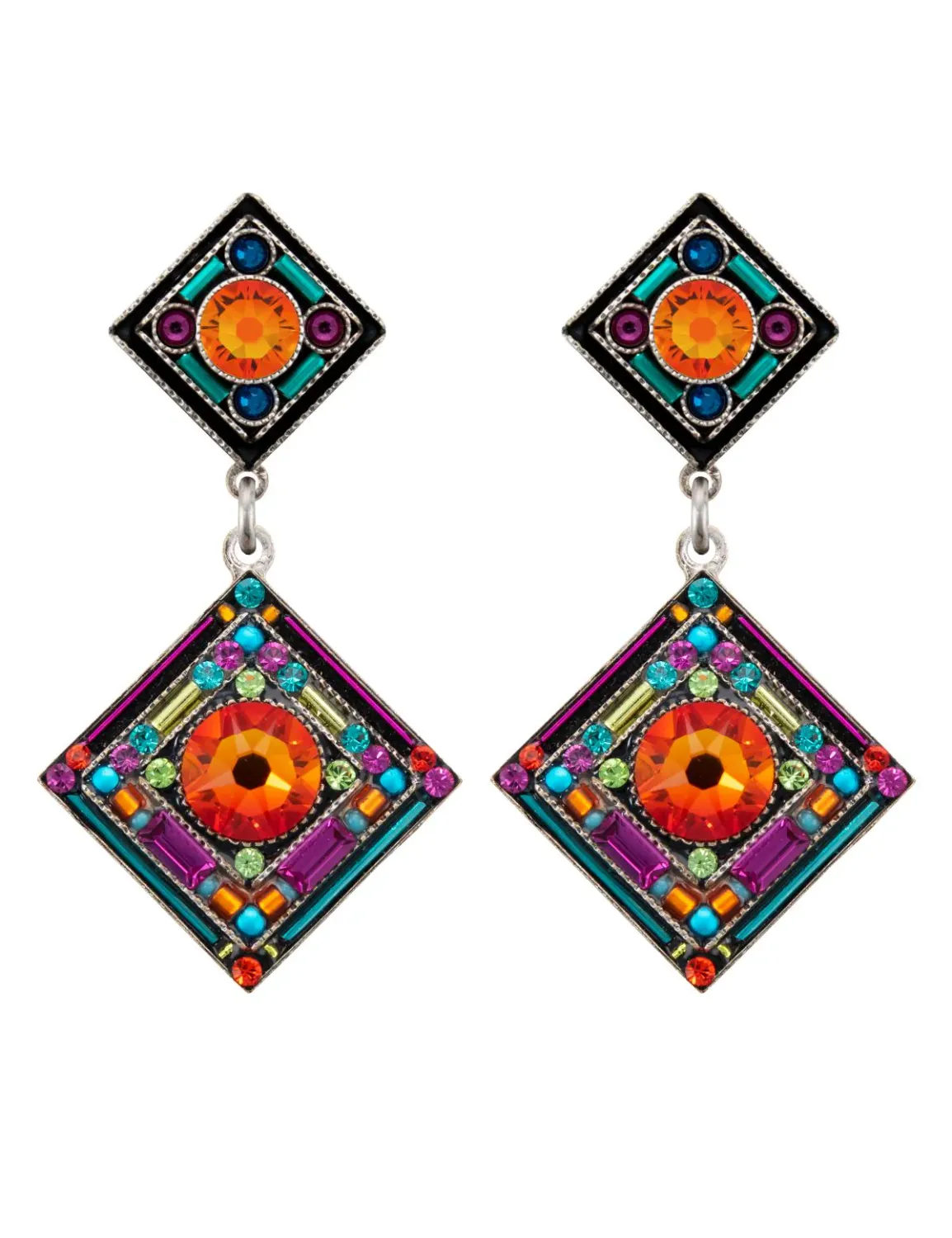 E343P-MC Contessa 2-Tier Diamond Post Earrings-Multicolor