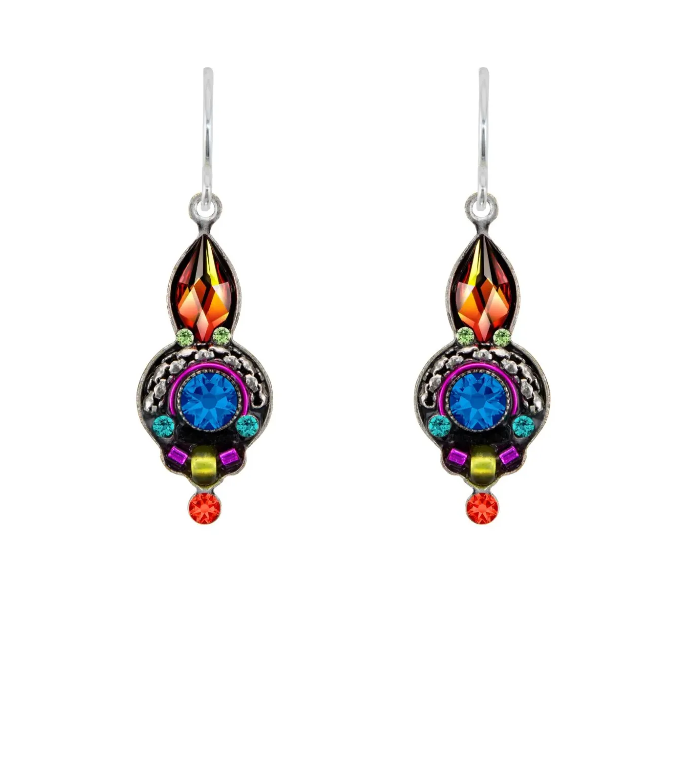 7755-MC Round Drop Earrings-Multicolor