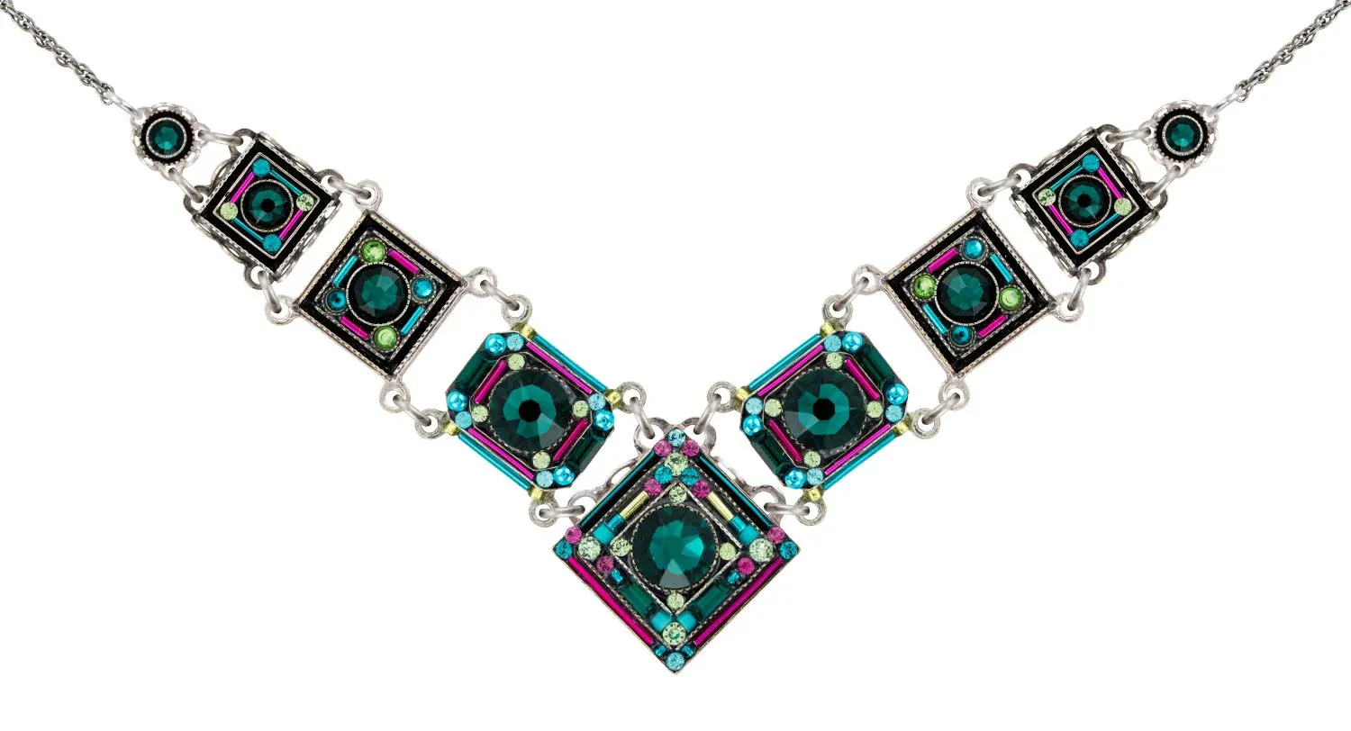 9123-EM - Contessa/Geometric Large V Necklace-Emerald