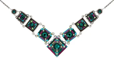 9123-EM - Contessa/Geometric Large V Necklace-Emerald