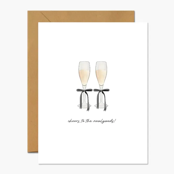 Cheers To The Newlyweds Champagne Glasses Black Bow Same Sex Wedding Card