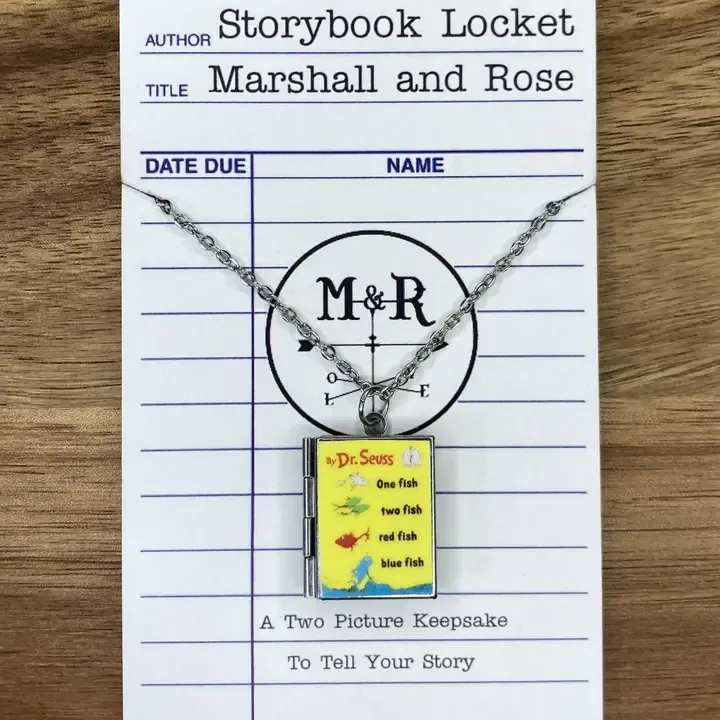 One Fish Two Fish Red Fish Blue Fish Stainless Steel Book Locket