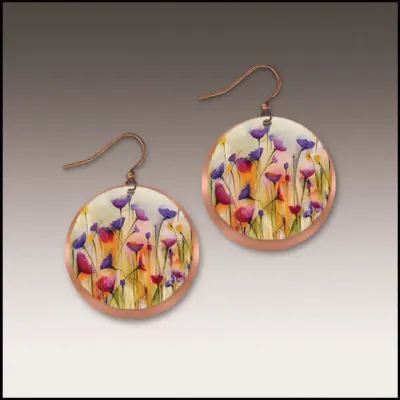 12NRE Floral Copper Disc Layer Handmade Earrings