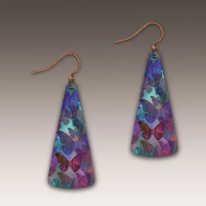Purple Butterfly Pattern Triangle Drop Handmade Earrings Purple Butterfly Pattern Triangle Drop Handmade Earrings
