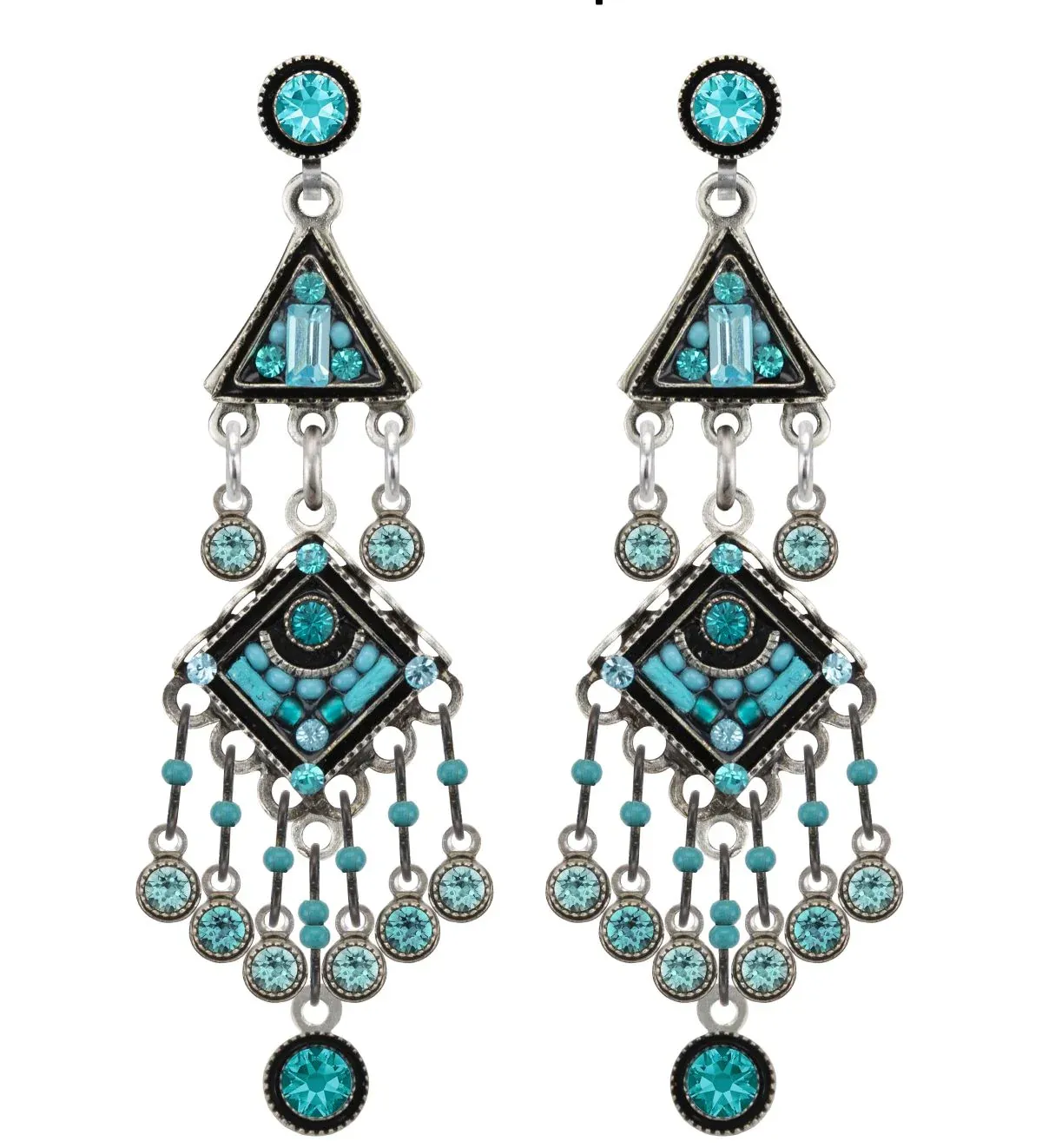 E206P-TURQ Architectural Two Tier w/Dangles Earrings w/Post