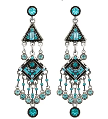 E206P-TURQ Architectural Two Tier w/Dangles Earrings w/Post