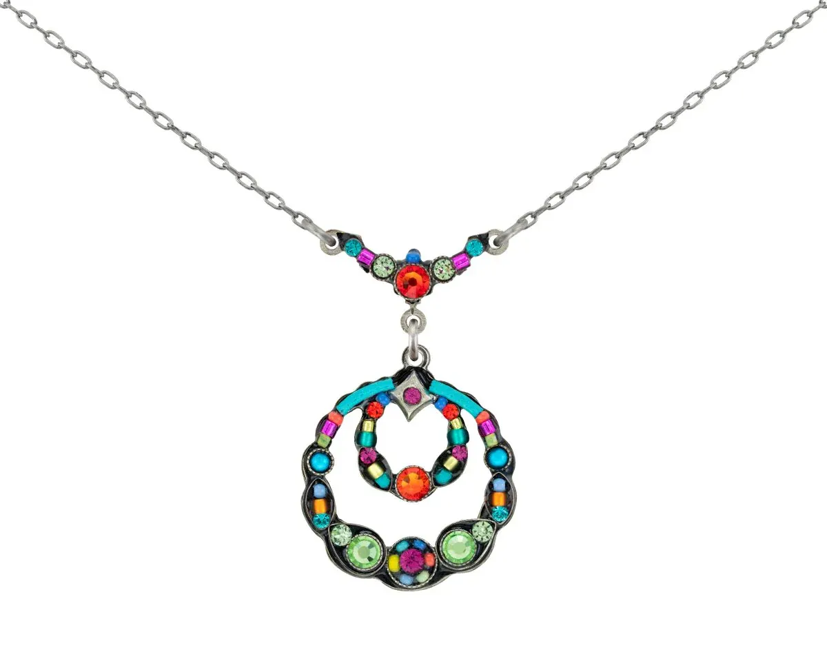 9166-MC Scalloped Hoop Pendant Necklace