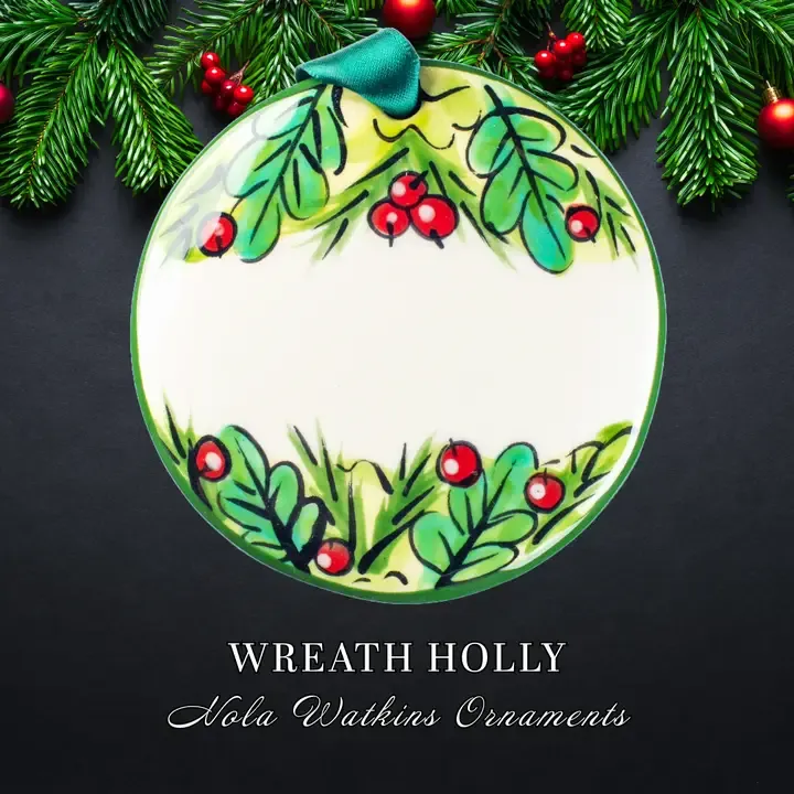 Wreath Holly White Ornament HOLIDAY NO RETURN