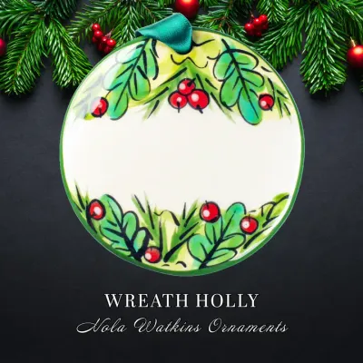 Wreath Holly White Ornament HOLIDAY NO RETURN