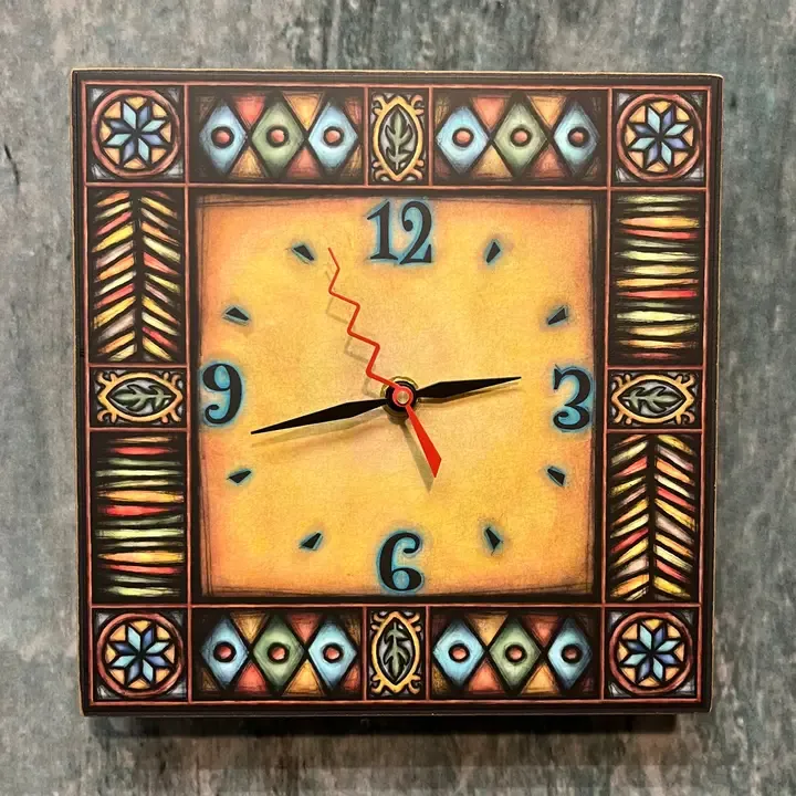 Brown Motif Square Clock