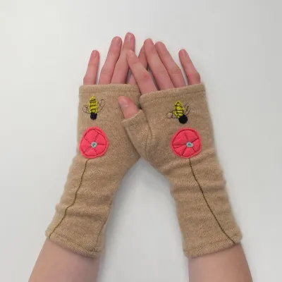 Bee - Beige Fingerless Cashmere Gloves