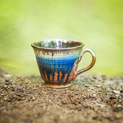 Soup Mug Amber Blue Glaze
