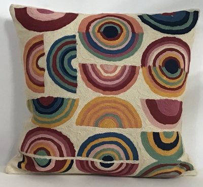 Pillow Chainstitch 18&quot; Delaunay Circles Multi