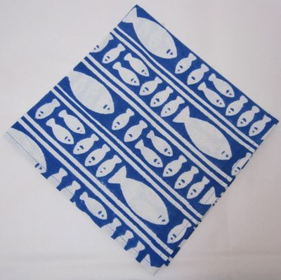 Napkins Striped Fish Blue Set of 2