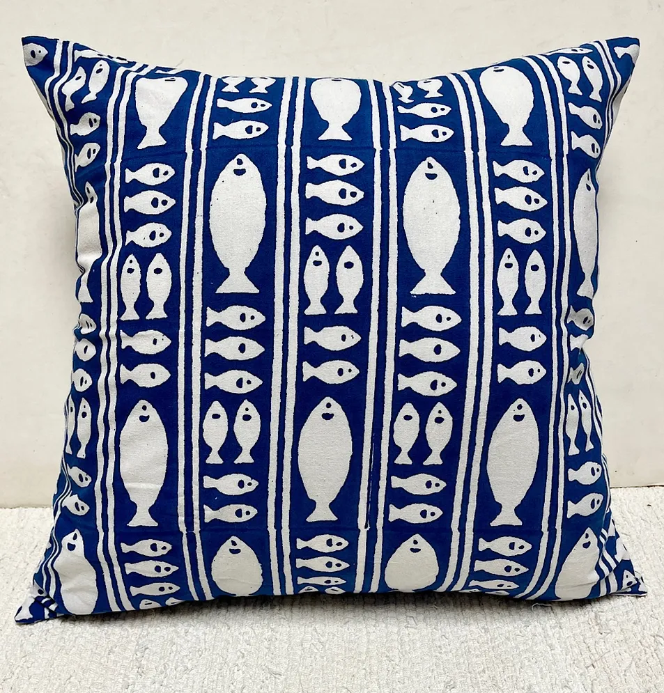 Pillow Printed 24&quot; x 24&quot; Striped Fish Blue