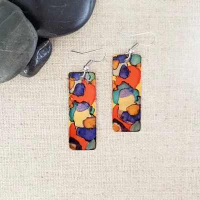 Alcohol Ink Medium Rectangle Earrings