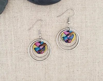 Alcohol Ink Stainless Steel Double Hoop Earrings - Pinks