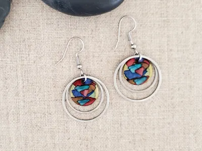Alcohol Ink Stainless Steel Double Hoop Earrings - Reds