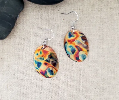 Flame Paint Copper Small Oval Earrings