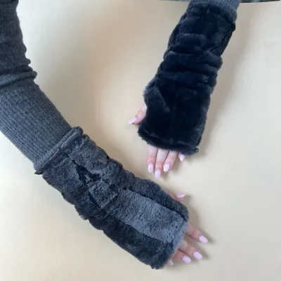 Faux Fur Fingerless Gloves - 51 | Navy
