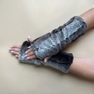 Faux Fur Fingerless Gloves - 54 | Chocolate