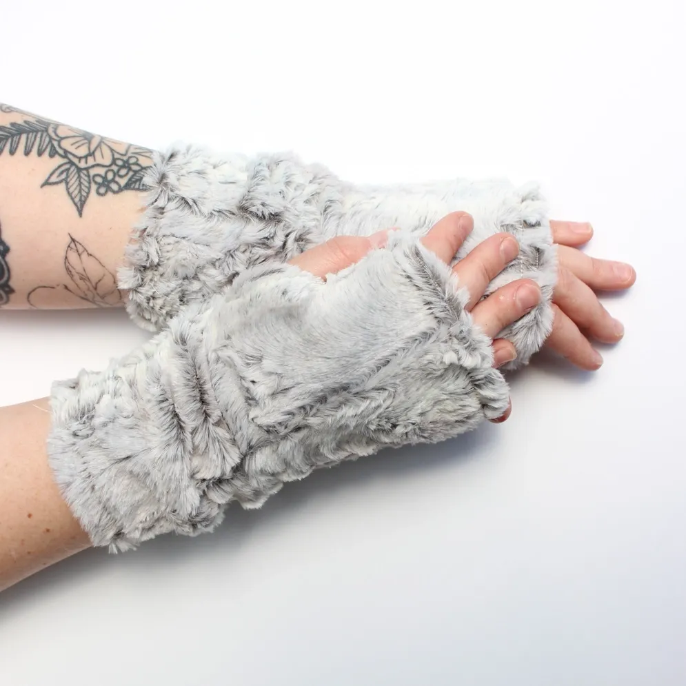 Faux Fur Fingerless Gloves - 39 | Light Grey