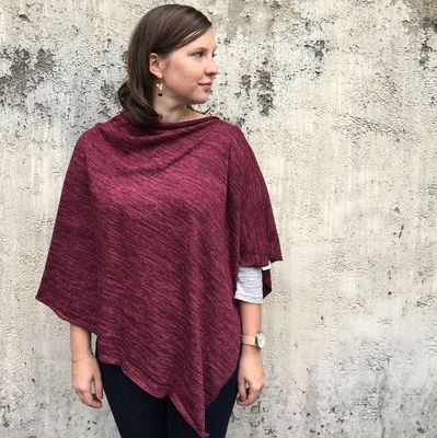 Heather Jersey Poncho - Wine