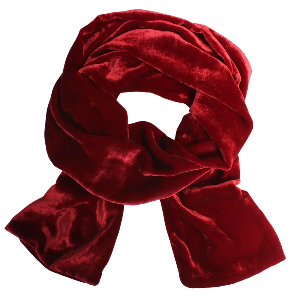 Silk Velvet Oblong Scarf - Red