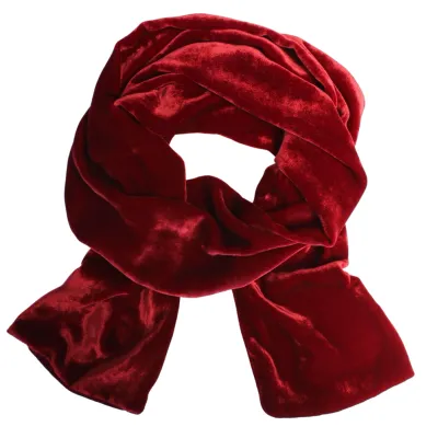 Silk Velvet Oblong Scarf - Red