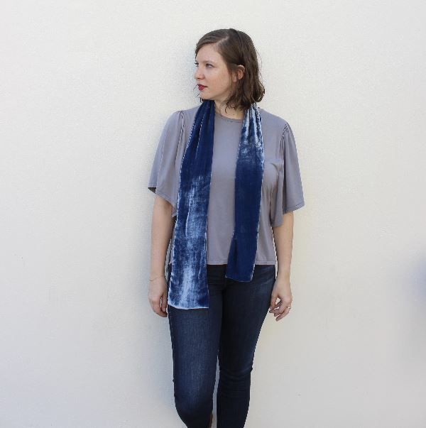 Silk Velvet Oblong Scarf - Delft Blue