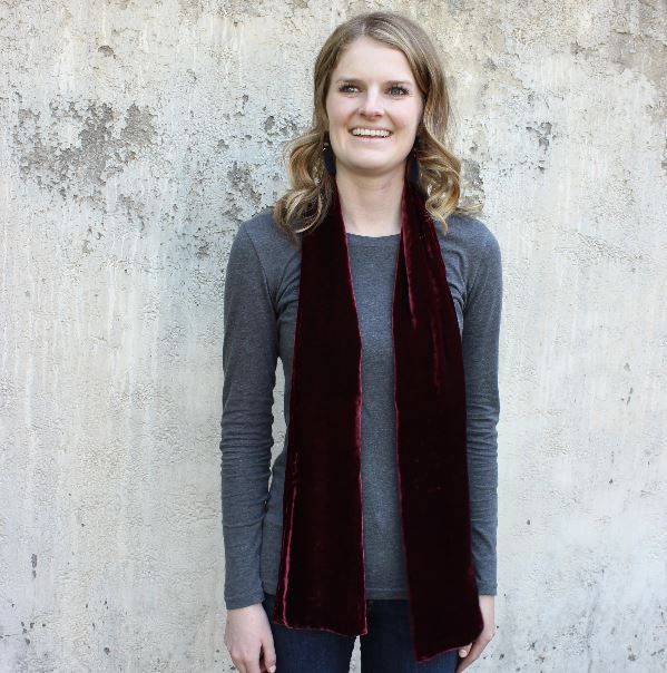 Silk Velvet Oblong Scarf - Wine