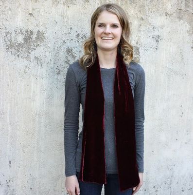 Silk Velvet Oblong Scarf - Wine