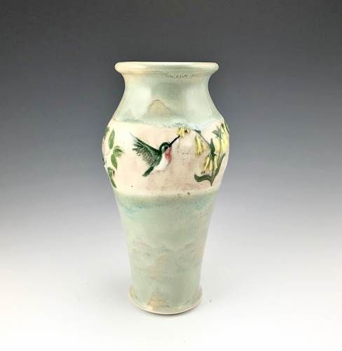 Hummingbirds Vase Green