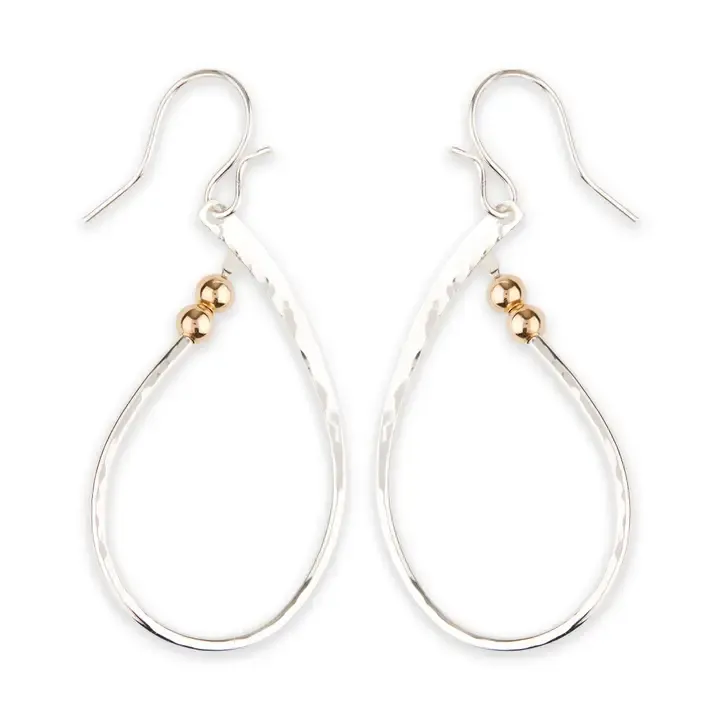 Earrings F30 Double Bead Hammered Teardrop Earrings - Sterling Silver/Mix