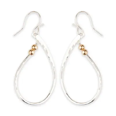 Earrings F30 Double Bead Hammered Teardrop Earrings - Sterling Silver/Mix