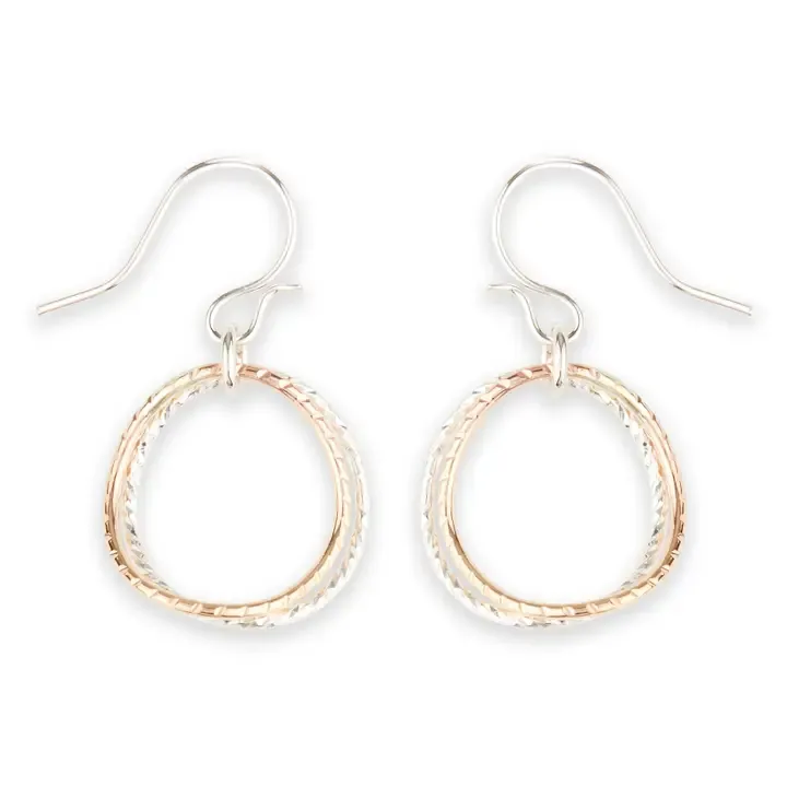 Earrings L71 Diamond Cut Twin Link Dangle Earring  - Mixed Metals