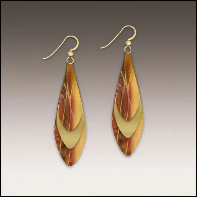 SHNL Desert Sands Deco Pattern Brass Accent Feather Multilayer Earrings