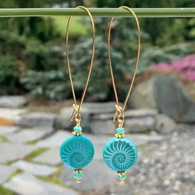 Long Loop Turquoise Silver Gold Earrings