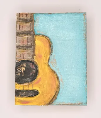 Guitar painted textured wood block