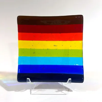 Rainbow Stripes Fused Glass 4.5" Catch-all Dish