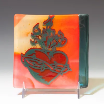 Sacred Heart Fused Glass 4.5" Catch-all Dish