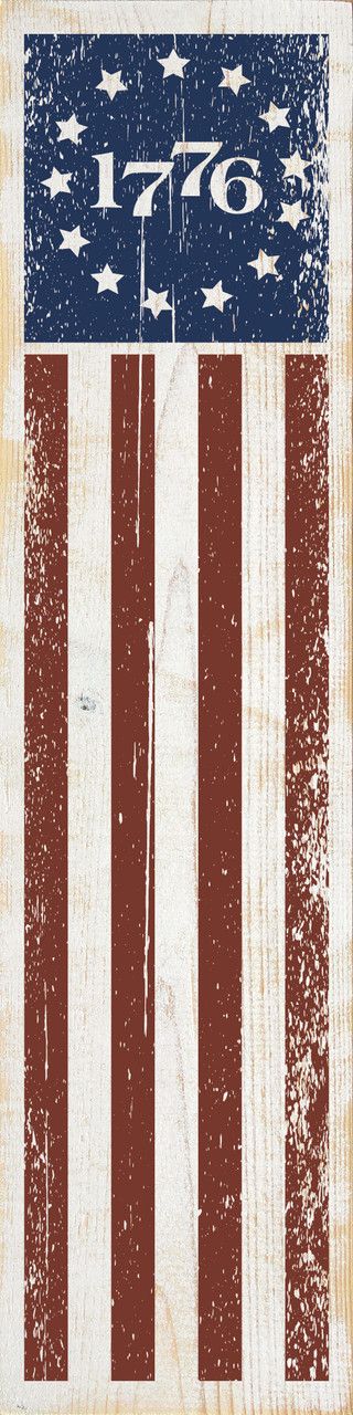 Hanging Porch Flag 1776 (Vertical) - Sanded White with Red and Blue