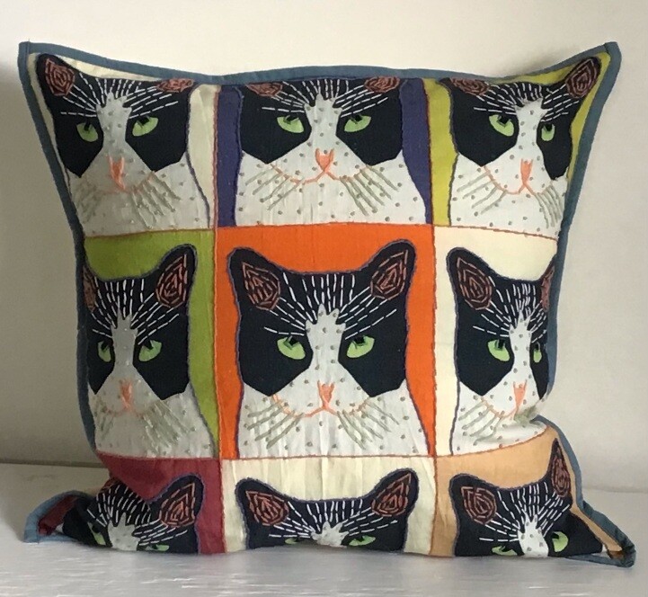 Pillow applique/embo 18"  Nine Lives Cat Pillow