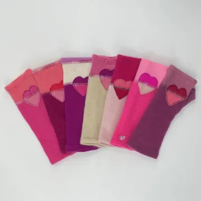 Heart - Pink Fingerless Cashmere Gloves