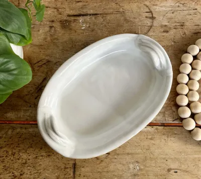Oval Bowl Summer Appetizer Platter Serving Bowl with Handles - White