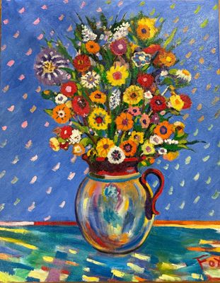 Flowers On Canvas 23" X30" 