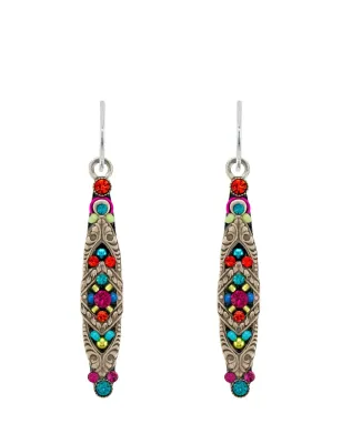 E539-MC Filigree Skinny Drop Earring-Multicolor